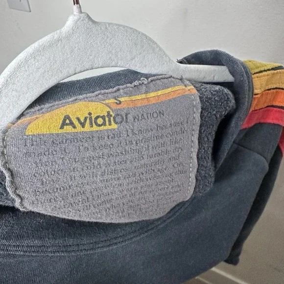 AVIATOR NATION Bolt Cropped Classic Five Stripe Crewneck Sweatshirt Charcoal S - Picture 4 of 6